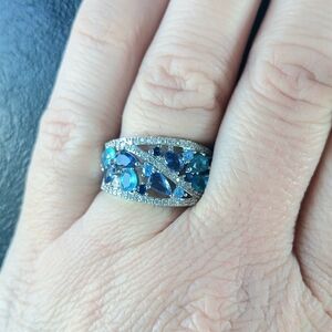 Blue Gemstone Silver Toned Ring, Size 5.5, Whimsy Fairy Coastal
